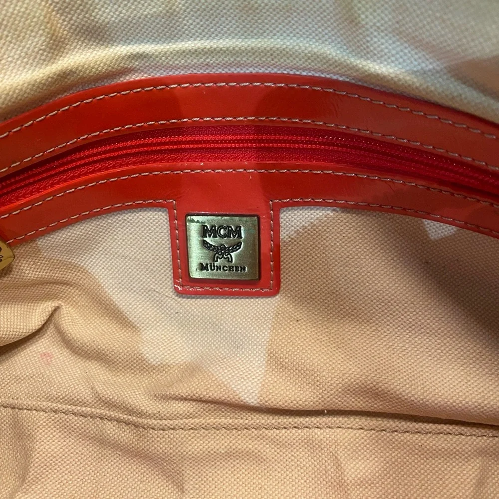 MCM Orange Leather Clutch with Chain Strap